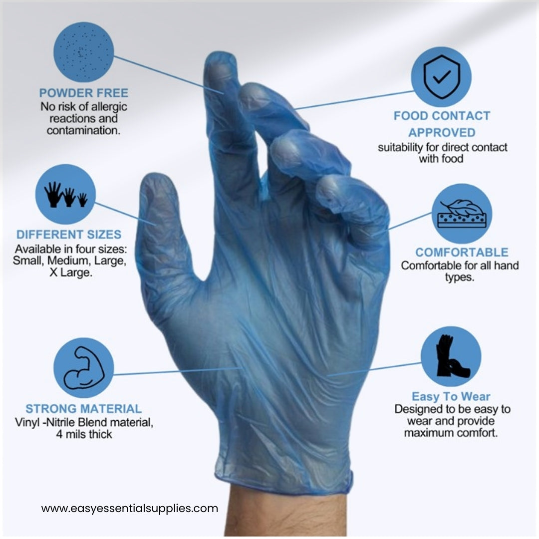 VINYL GLOVES, PF, BLUE, 100/ BOX