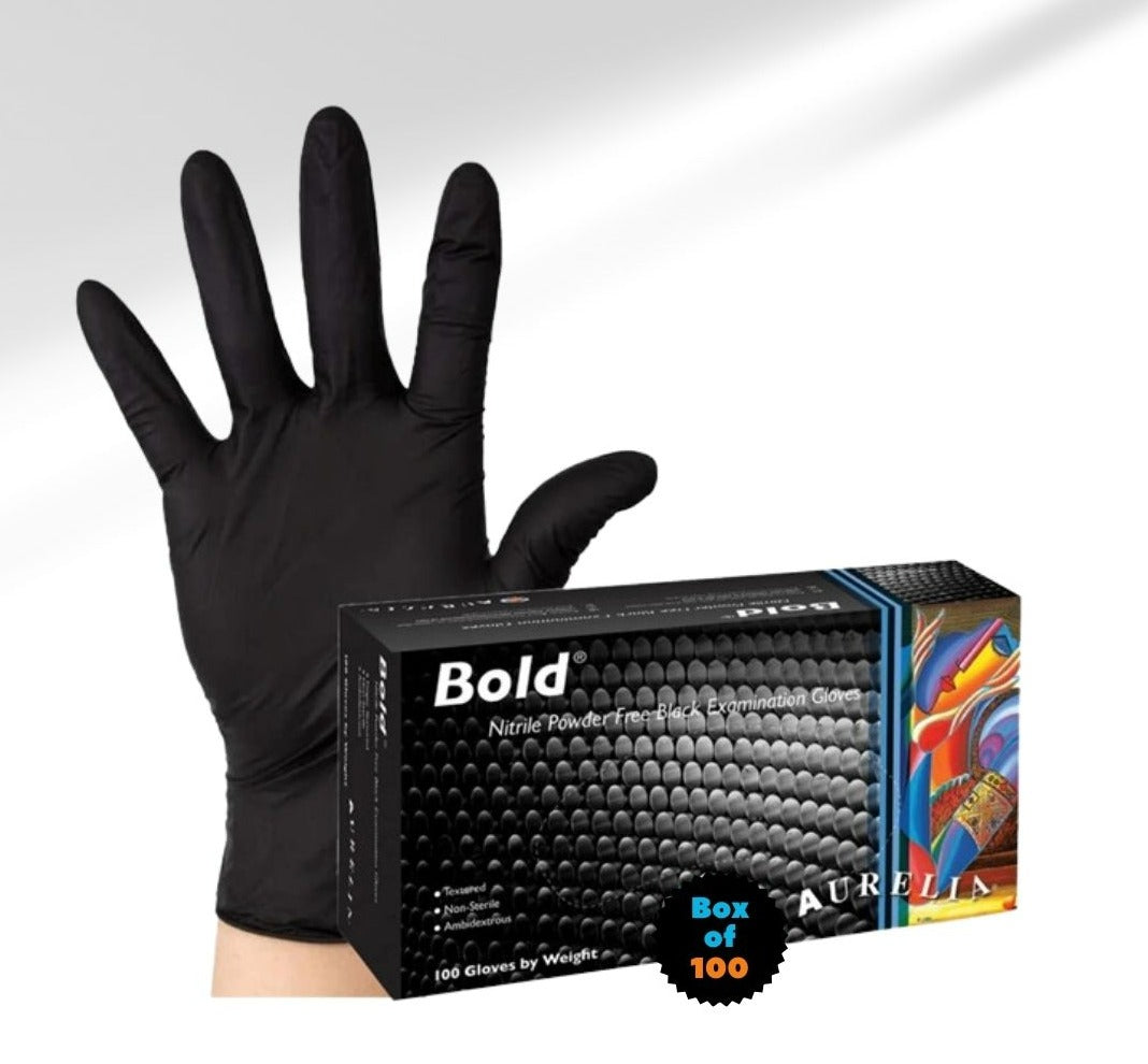 AURELIA® BOLD BLACK NITRILE EXAM GLOVES - 6 MIL FINGER THICKNESS