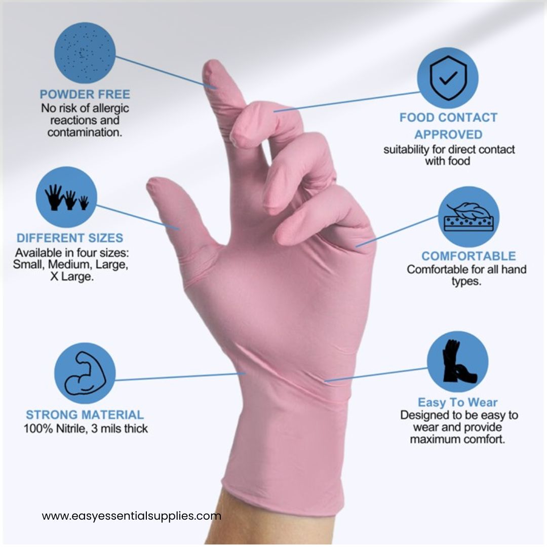 NITRILE GLOVES, PINK, PF, 300/ BOX